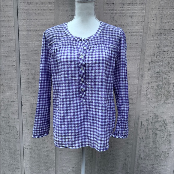 J. Crew Purple Gingham Popover Blouse - Picture 1 of 9
